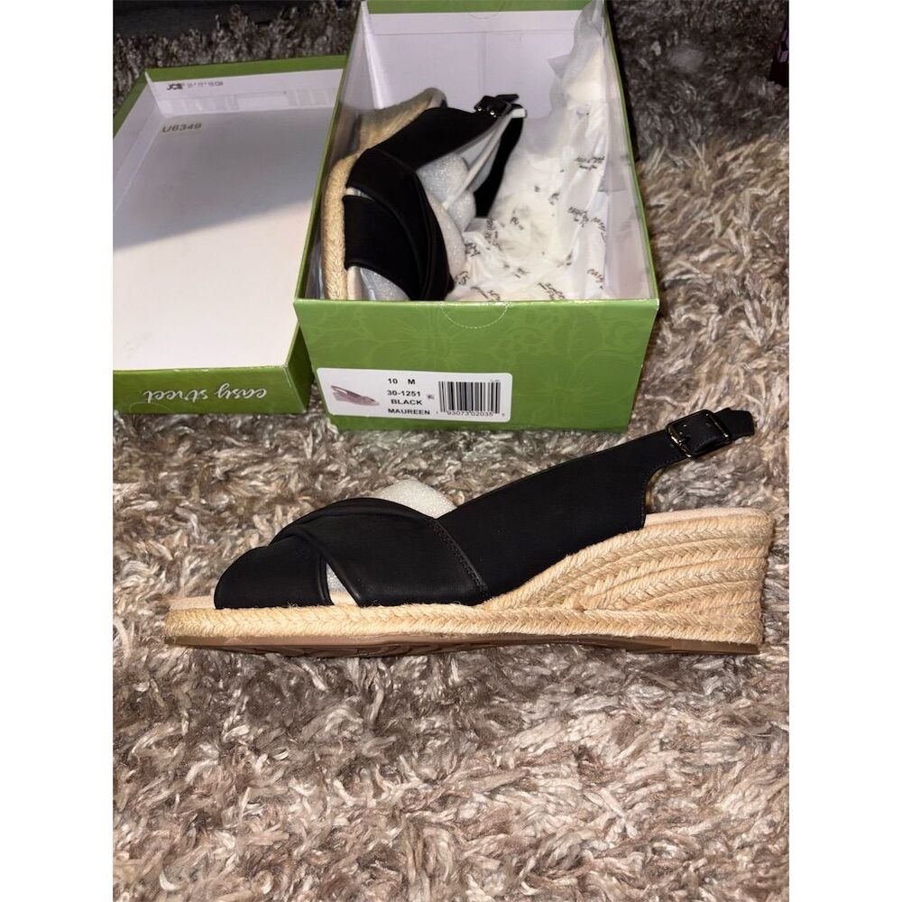 Easy Street Women's Black Wedge Espadrilles, Size 10